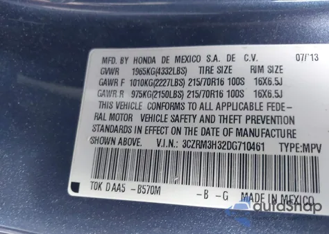 2013 Honda Cr-V Lx from USA, damaged, VIN 3CZRM3H32DG710461
